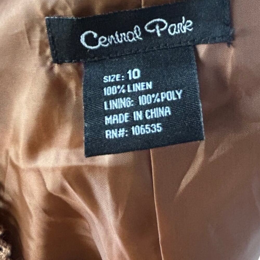 Central Park Linen Boho Embroidered Cropped Jacket Blazer Brown Tan Size 10 - Picture 5 of 5